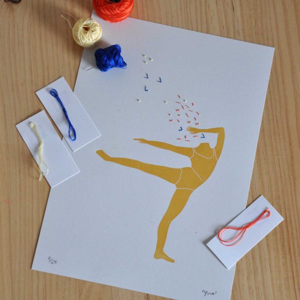 Linocut Embroidered Ballerina - Pirouette